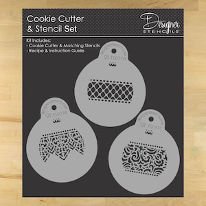 Ensemble de pochoirs à biscuits et d'emporte-pièces en forme de boule en dentelle par Designer Stencils | Noël DIY | Pochoir à biscuits des Fêtes | Confection Couture |