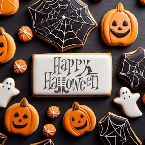Witchy Happy Halloween Cookie Stencil | Halloween Cookie Stencils | Witches Cookie Stencil | Lettering Cookie Stencils | Designer Stencils