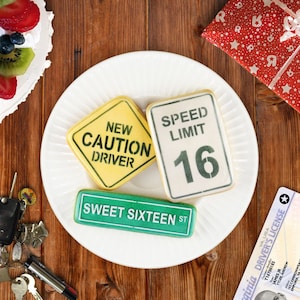 Koekjessjabloon nieuwe driver 16e verjaardag | Koekjessjabloon 16e verjaardag | DIY-verjaardagssjabloon | Sweet 16-taartsjabloon | Confection Couture