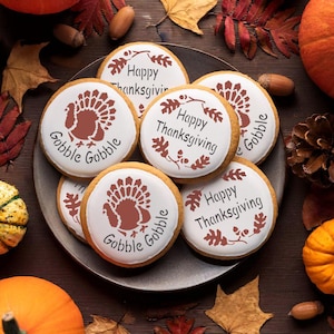 Thanksgiving Round Cookie Stencil Set by Designer Stencils | Cake Stencil | Bread Stencil | Arts & Crafts Stencil | Confection Couture |