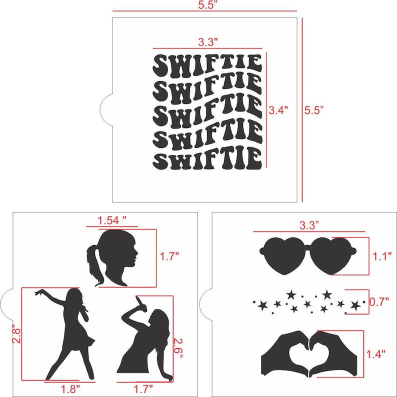 Pode incluir: Um conjunto de cinco cortadores de biscoitos com a palavra "Swiftie" em uma fonte retr&ocirc;. O conjunto tamb&eacute;m inclui um cortador de biscoitos do rosto de uma mulher, um par de &oacute;culos de sol, uma forma de cora&ccedil;&atilde;o e uma m&atilde;o fazendo uma forma de cora&ccedil;&atilde;o. Os cortadores de biscoitos t&ecirc;m 14 cm de largura e 8,4 cm de altura.