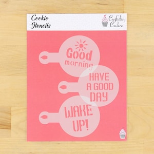 Wake Up Latte Art Stencil | Latte Art Stencil | Coffee Art Stencil | Café Stencil | Confection Couture | Coffee Stencil |