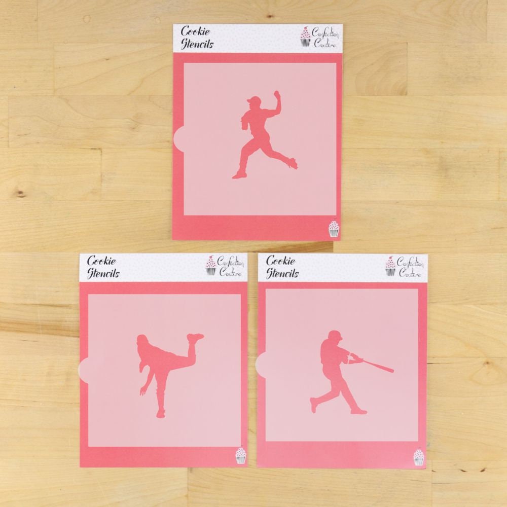 Baseball Player Cookie Stencil | Silhouette Designs - Etsy
