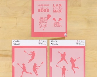 Lacrosse Cookie Stencil Bundles | Sports Cookie Stencil | Lacrosse Player Silhouette Stencil | DIY Stencil  | Confection Couture |