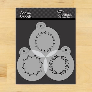 Vine Wreaths Round Cookie Stencil Set by Designer Stencils | Round Wreath Cookie Stencils | Laurel Wreath Stencils
