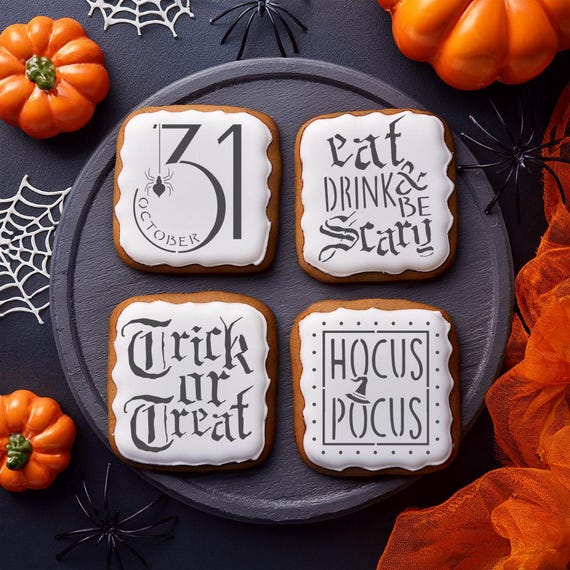 Trick or Treat Cookie Stencil | Halloween Cookie Stencil | Hocus Pocus Cookie Stencil| Halloween Party Cookies | Confection Couture |