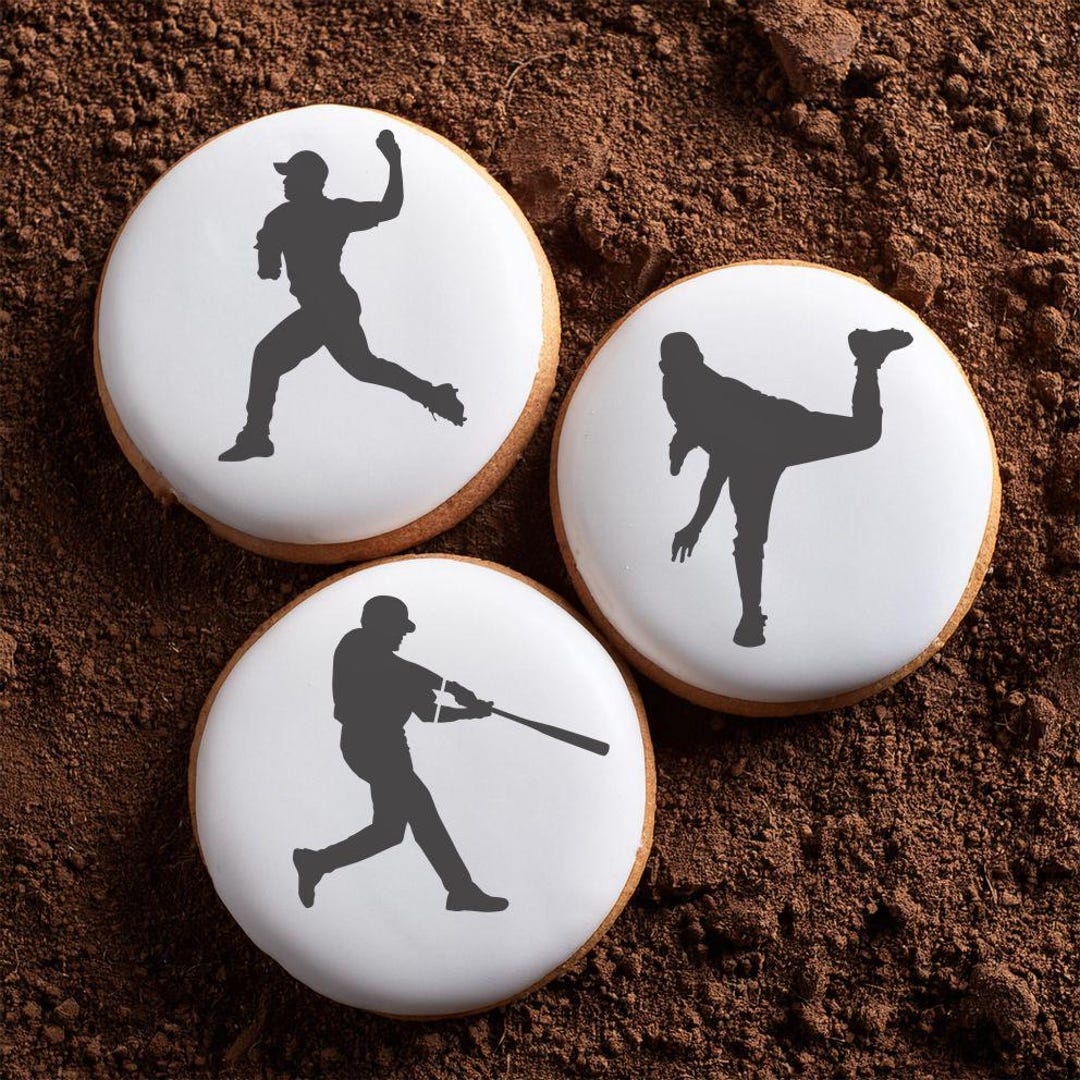 Baseball Player Cookie Stencil | Silhouette Designs - Etsy