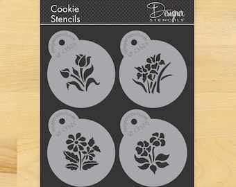 Botanical Flower Cookie Stencils | Round Cake Stencil, Floral DIY