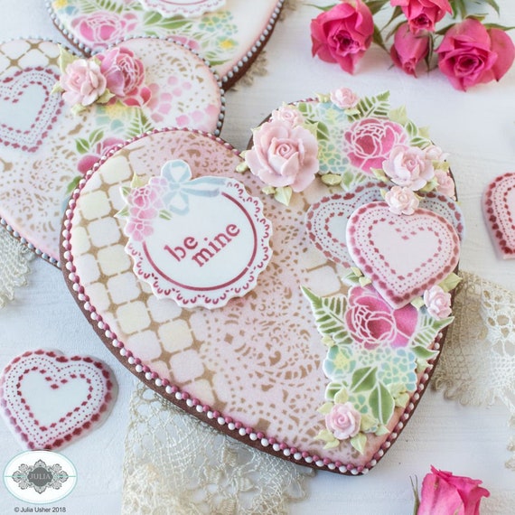 Large Damask Birthday Prettier Plaques Cookie Stencil by Julia