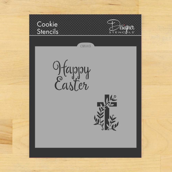 Happy Easter Cookie Stencil by Designer Stencils | Easter Cookie Stencils | Cross Cookie Stencils | Lettering Cookie Stencil