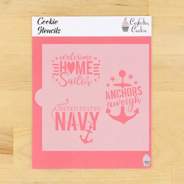 Anchors Aweigh Cookie Stencil | Military Stencil | Homecoming Cookie Stencil | Cake Stencil | Arts & Crafts Stencil | Confection Couture |