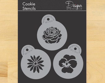 Garden Flowers Cookie Stencil Set | Rose, Daisy, Pansy Designs