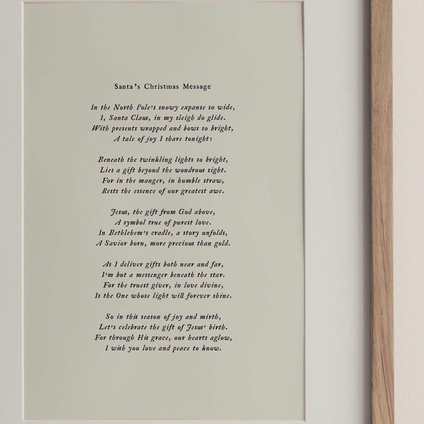 Christmas Poem, Meaning of Christmas, Christian Poem, Santa's Christmas Message, the Reason for the Season, Cottagecore Christmas