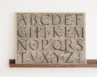 Vintage Alphabet Art, Old School ABC Chart, Vintage School Art, Vintage Font Style, Cottagecore Nursery, Classic Art for Children