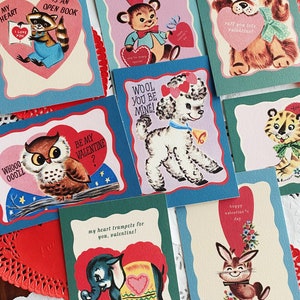 Vintage Valentines, Vintage Animal Valentines, Valentine Cards for Children, Colorful Retro Valentines
