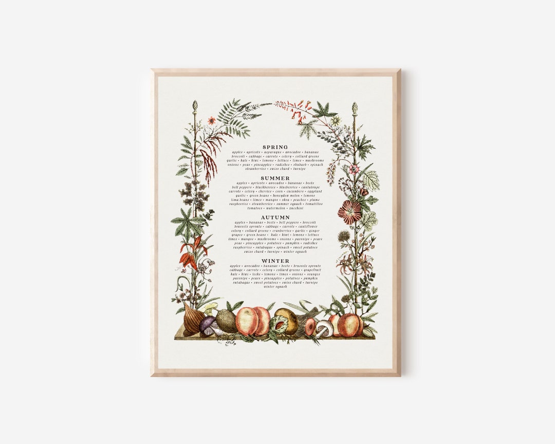 Seasonal Vegetables and Fruit Chart, Vintage Vegetables and Fruit ...