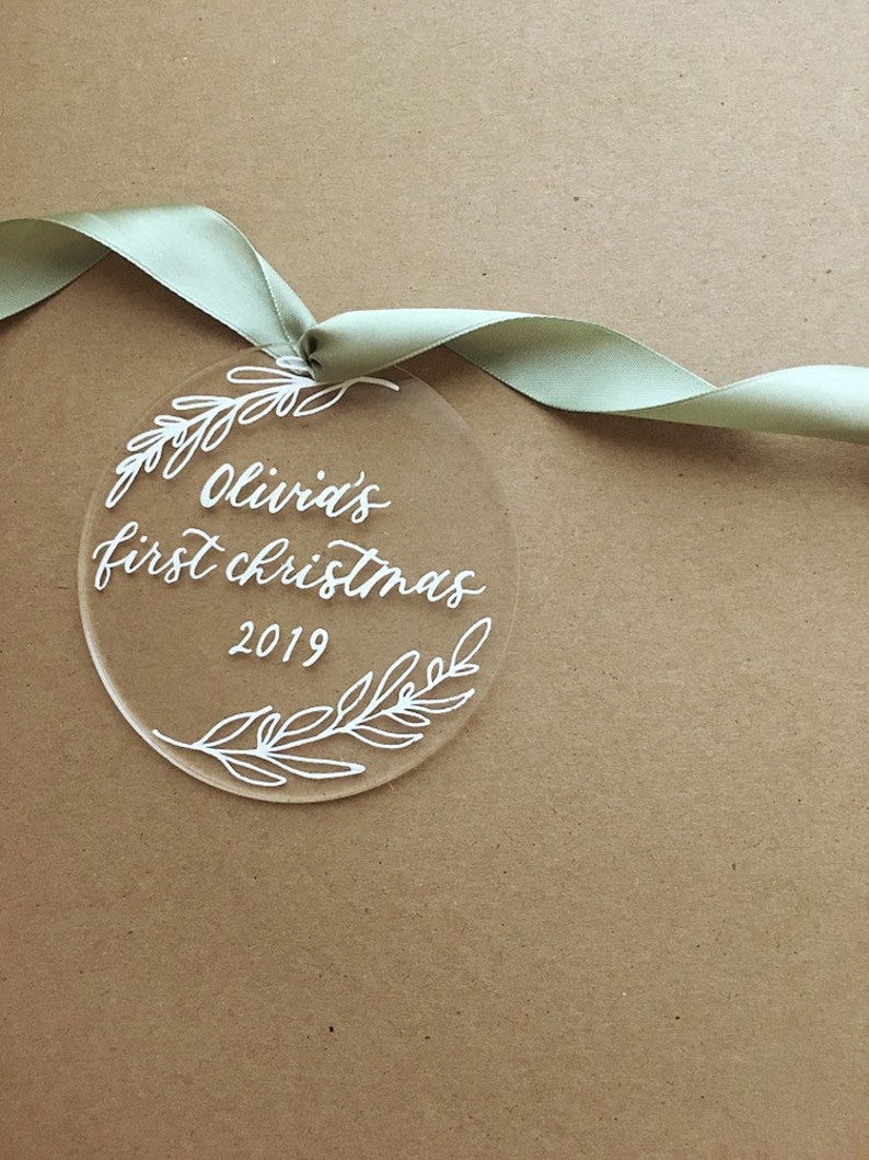 Baby's First Christmas Ornament, Clear Personalized Ornament, Custom Christmas Gift, Baby Gift, Calligraphy Ornament, Baby Milestone image 3