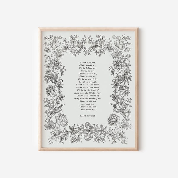 Saint Patrick's Prayer, Historical Prayer, Vintage Floral Print, Christ with Me, Christ before Me, Saint Patrick's Day Prayer