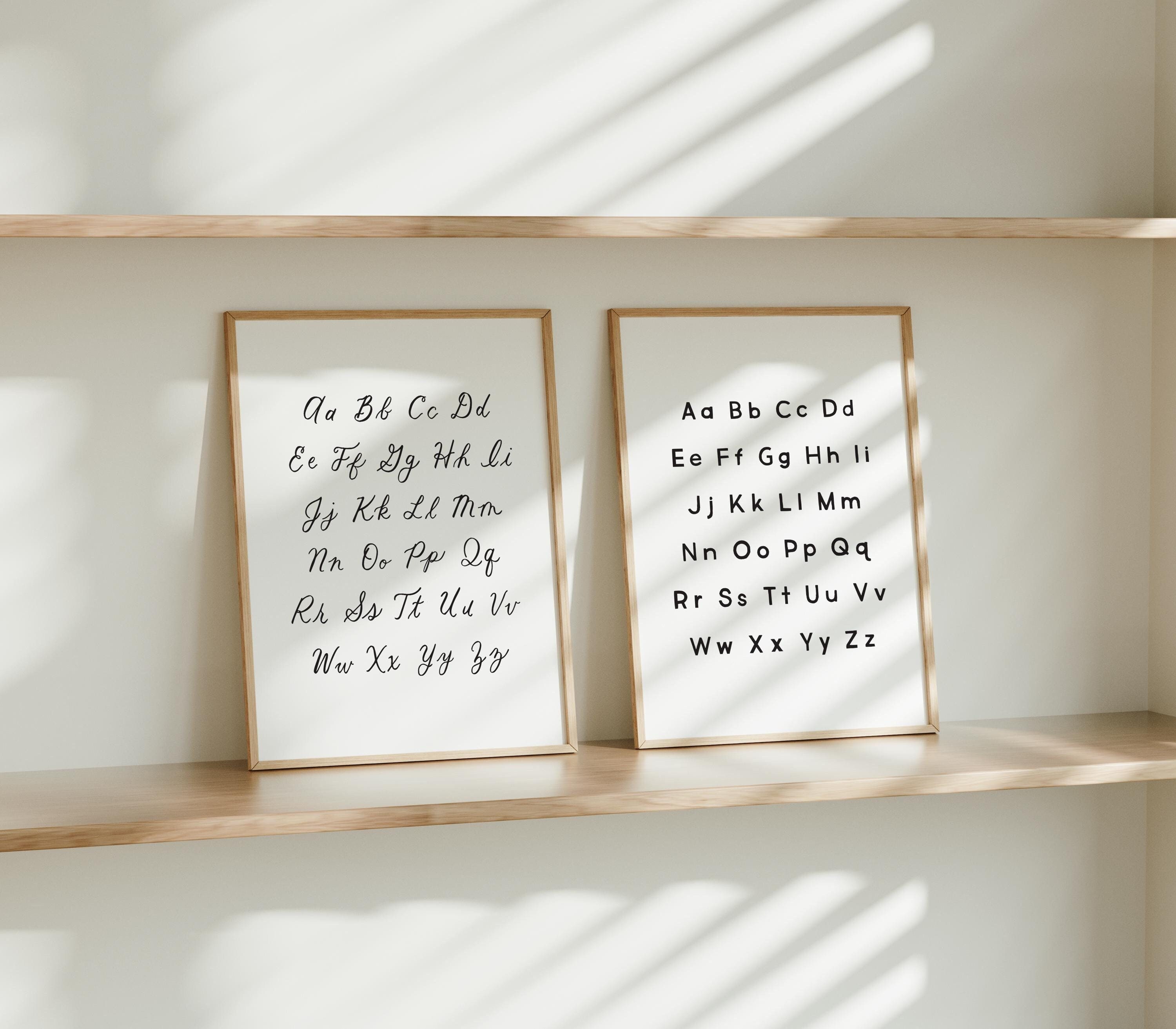 Classic Cursive Alphabet Poster, Script ABC Chart, School Room Alphabet Art, Set of Cursive and Print ABC Poster, Homeschool Wall Art
