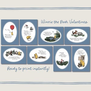 Klassieke Winnie de Poeh-valentijnskaarten, vintage valentijnskaarten, 100 hectare hout, valentijnskaarten voor kinderen, Poeh, Iejoor, Knorretje en Teigetje
