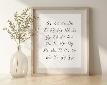 Vintage Style Schoolhouse Art, Homeschool Wall Art, Homeschool Room Decor, Handwritten Cursive Font, Handwritten Script Alphabet Chart