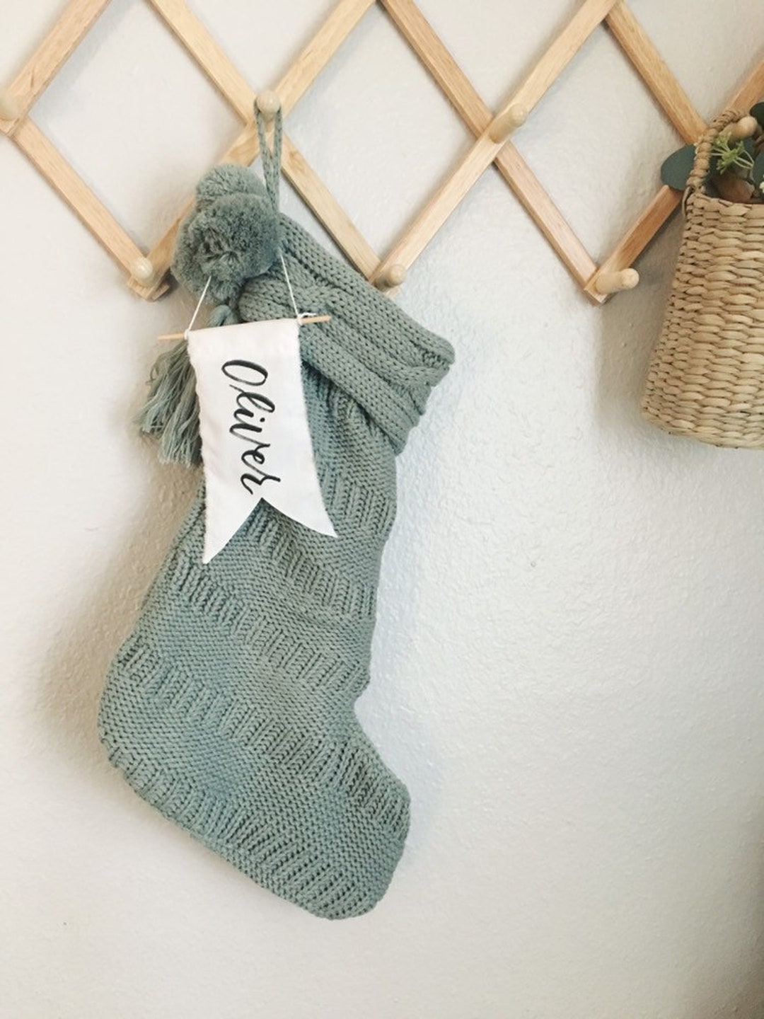 Stocking Tag, Fabric Stocking Name Tag, Calligraphy Stocking Ornament ...