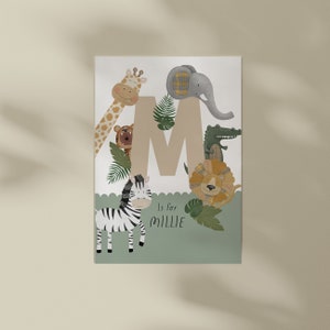 Personalised jungle print, initial print, jungle nursery decor, safari room decor