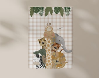 Jungle peekaboo print, jungle nursery print, safari playroom print