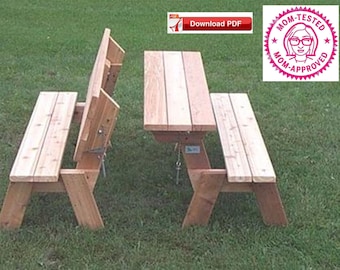 Folding Picnic Table Plan/Folding Bench Plan/Combo Picnic Table-Bench Plan/Porch bench plan/Picnic Table Table Plan/PDF plan/Wood pattern