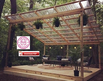 backyard deck plan/covered deck plan/pool deck plan/grill deck plan/yard pavilion plan/lawn shelter plan/house deck plan/wood deck plan/pdf