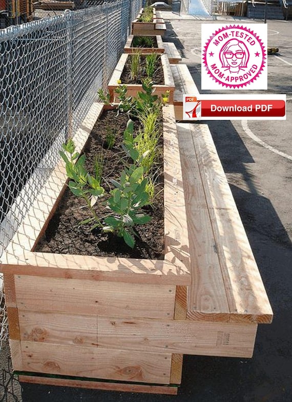 Outdoor Bench PDF Plan, Wood Planter Bench Digital PDF Download