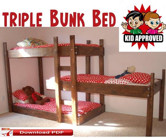 Triple Bunk Bed Plans DIY Twin Beds / PDF/ Kids bed plans 