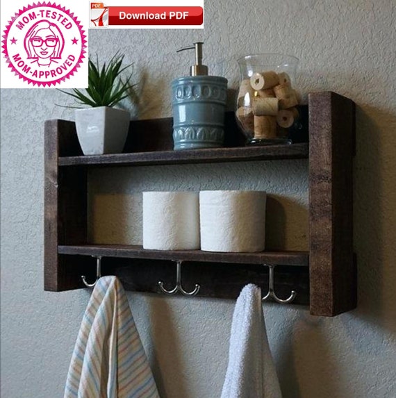 Rustic wooden bathroom shelves deals