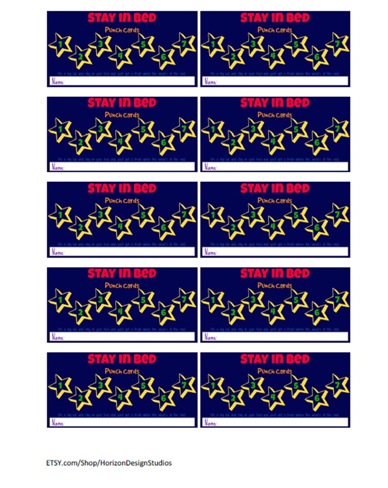 Stay in Bed Punch Card Download/digital Download Stay in Bed | Etsy