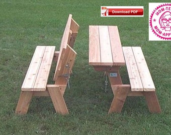 Folding Picnic Table Plan/Folding Bench Plan/Combo Picnic Table-Bench Plan/Porch bench plan/Picnic Table Table Plan/PDF plan/Wood pattern