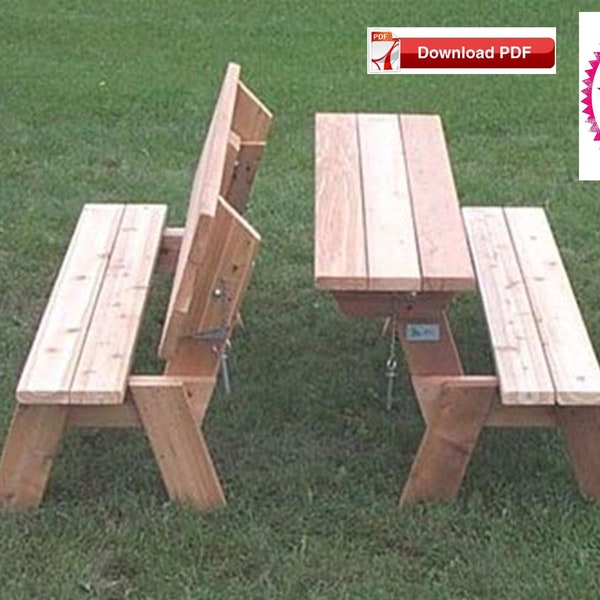 Folding Picnic Table Plan/Folding Bench Plan/Combo Picnic Table-Bench Plan/Porch bench plan/Picnic Table Table Plan/PDF plan/Wood pattern