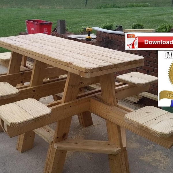 8 seat picnic table plan/bbq table plan/picnic table plan/wood table plan/bar table plan/wood picnic table plan/outdoor table plan/pdf plan
