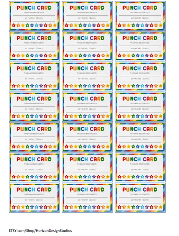 Punch Cards for Kids | Happy Face Punch Cards | Printable punch cards|  incentive cards for students