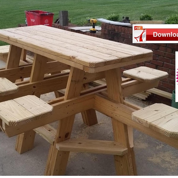 Picnic Table Plan/8 seat picnic table plan/family picnic table plan/outdoor table plan/wood picnic table plan/high top picnic table plan/pdf