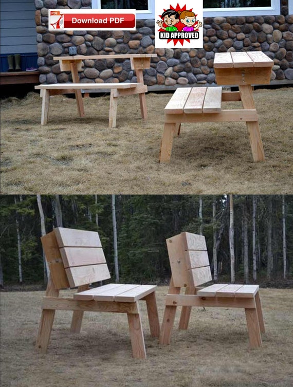 Kids Picnic Table Bench Plan 2 in 1 Picnic Table Bench Plan