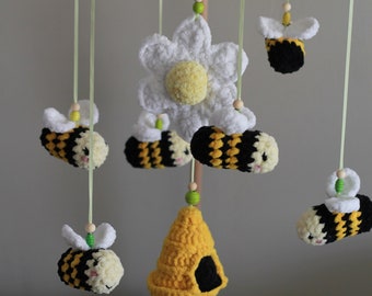 Móvil para cuna, Decoración de guardería, Regalo para baby shower, Abeja amigurumi de crochet, Abejorros, Regalo para bebé recién nacido