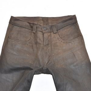 Vintage Men's Real Leather Motorcycle Biker Brown Trousers Pants Size W30 L33 image 2