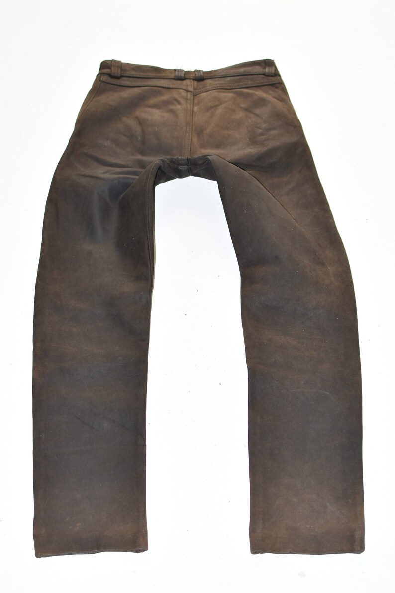 Vintage Men's Real Leather Motorcycle Biker Brown Trousers Pants Size W30 L33 image 6