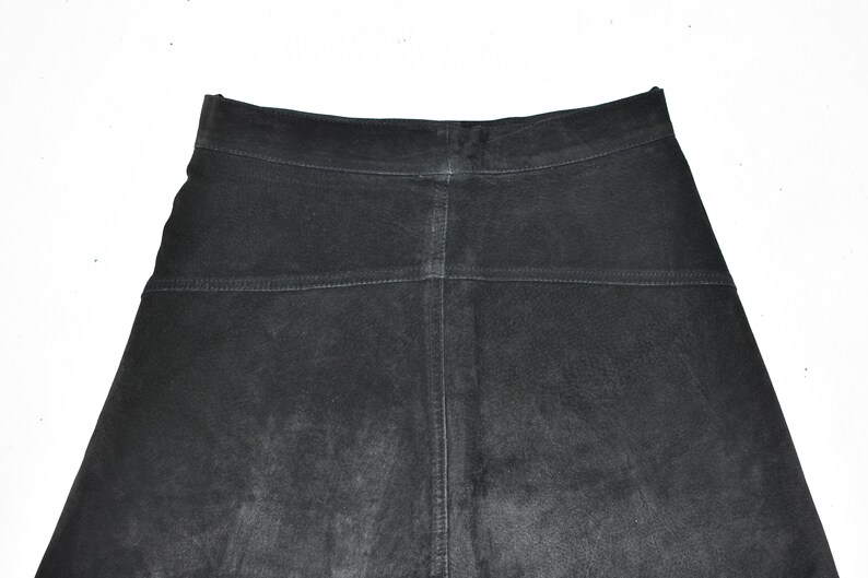 Vintage Black Real Leather ATTENTION Straight Pencil Short Length Skirt Size W27 L16 image 7