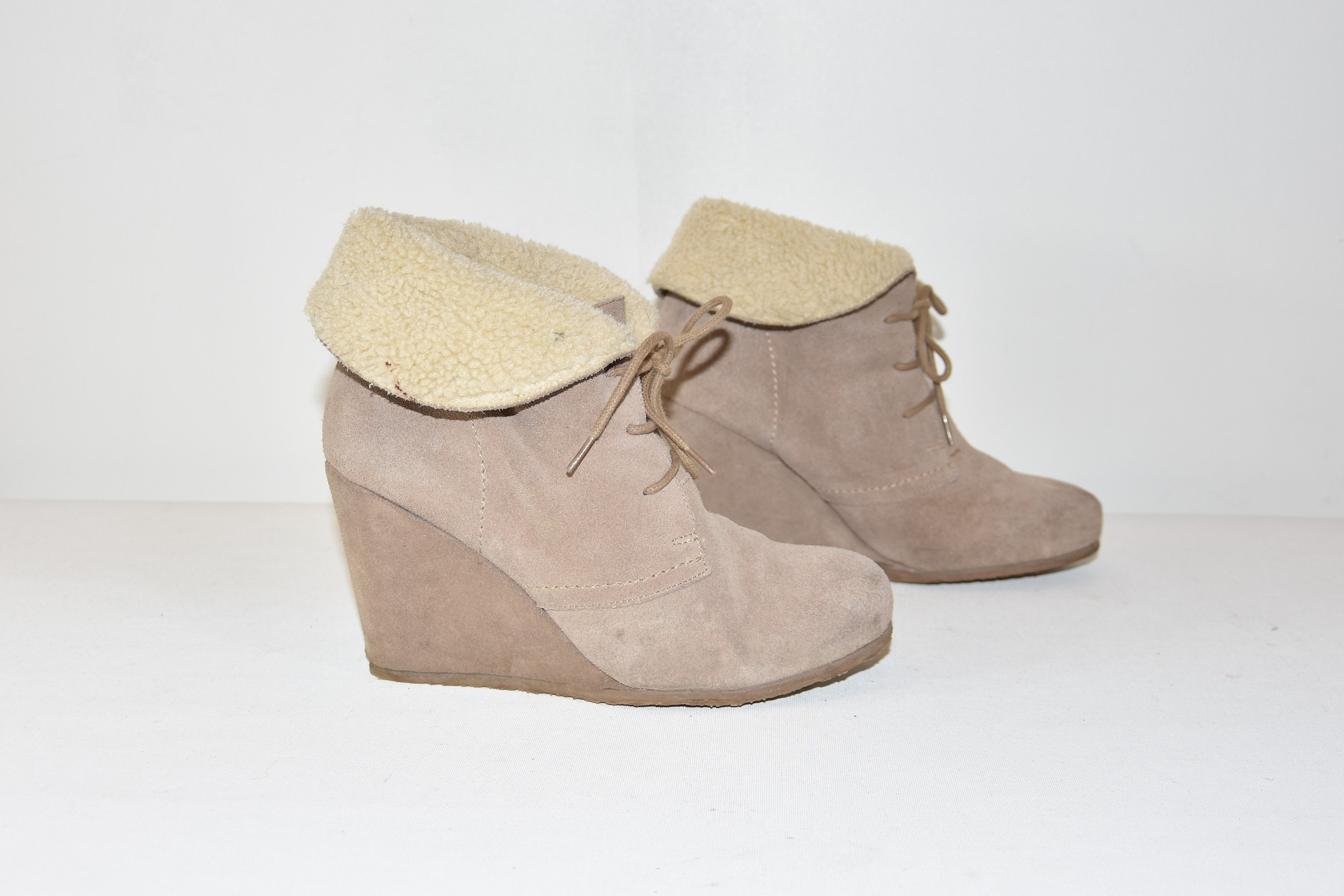 Brown Real Leather ERAM Ankle Boots Wedge Lace up Women s Boots