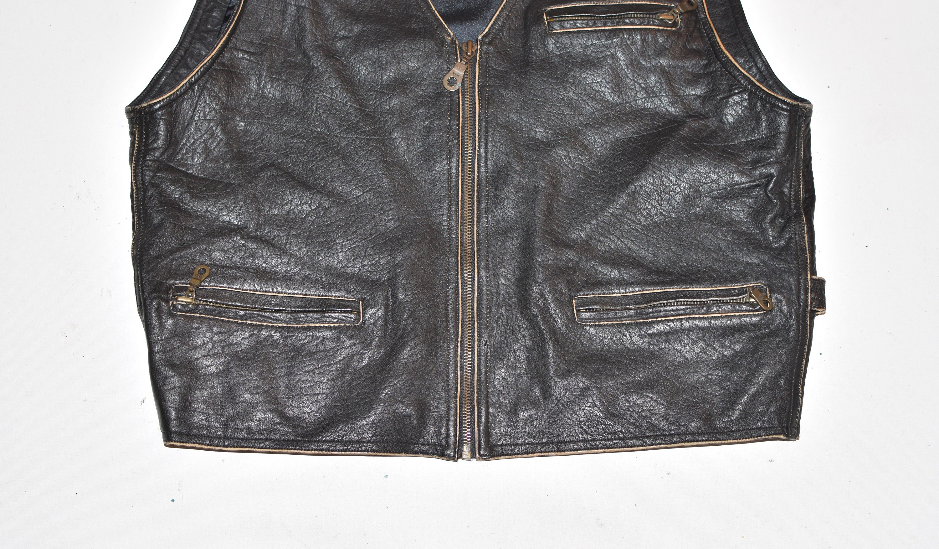Vintage Brown Real Leather UP LINE Cowboy Western Biker Vest | Etsy