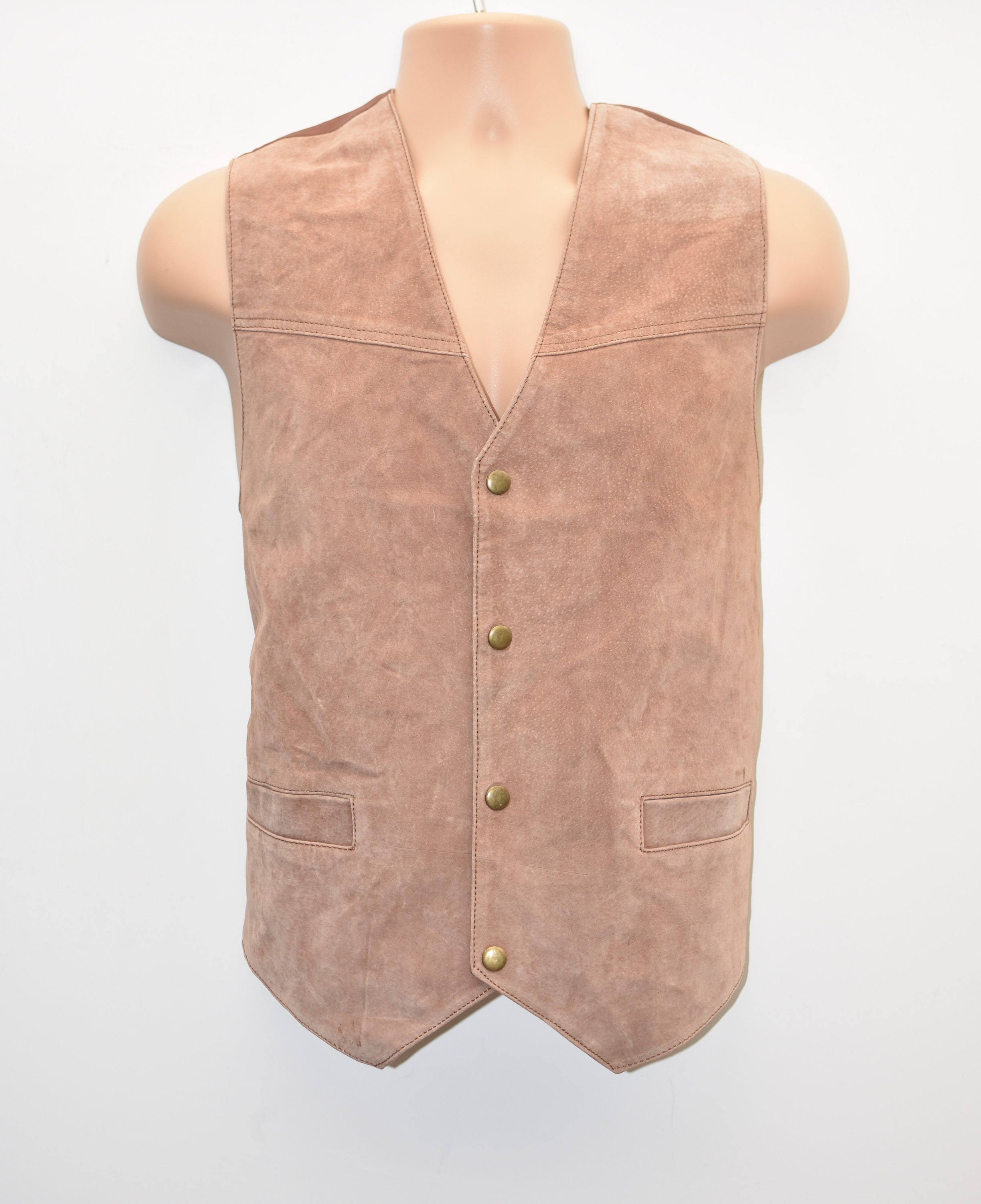 Image of Vintage Brown Real Leather John F. Gee Cowboy Western Biker Vest Men's Waistcoat Size Xl