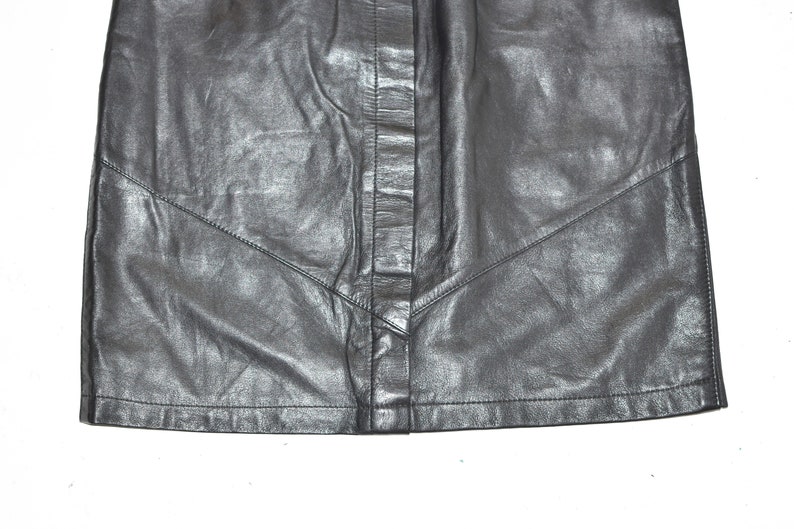 Vintage Black Real Leather BARDEHLE Straight Pencil Knee Length Skirt Size UK8 W27 image 5