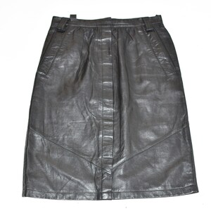 Vintage Black Real Leather BARDEHLE Straight Pencil Knee Length Skirt Size UK8 W27 image 3