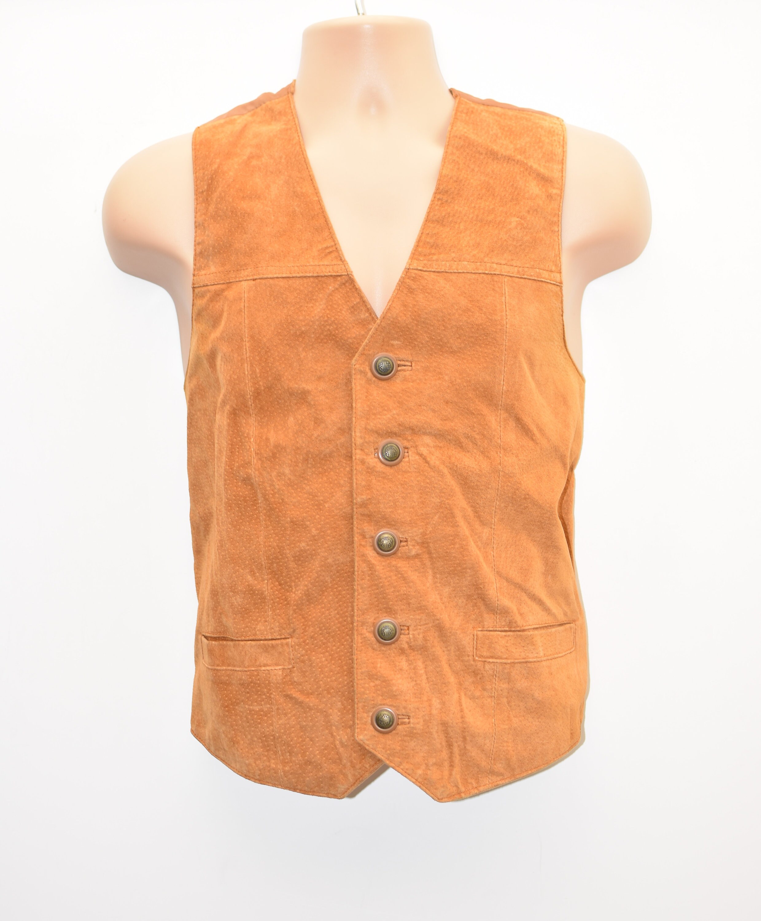 Image of Vintage Brown Real Leather Carlo Firenze Western Biker Vest Men's Waistcoat Size L